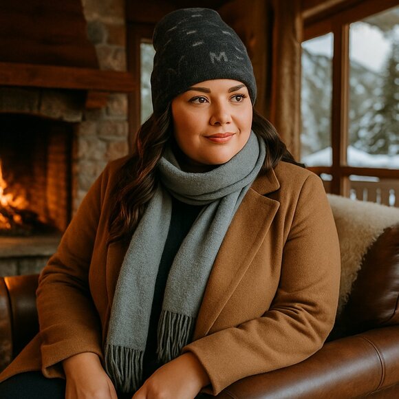 Michael Kors Monogram Knit Beanie — Charcoal Gray • Soft Acrylic • Winter Luxe - Picture 2 of 11